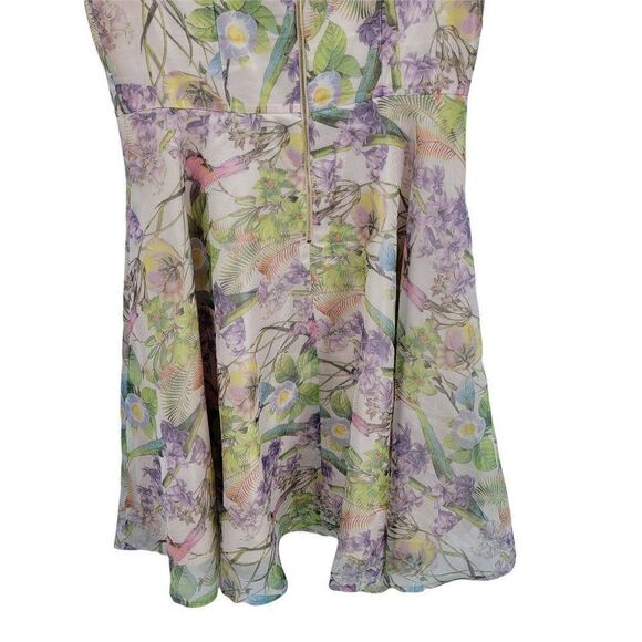Julian Taylor Retro 60's Sheer Hummingbird Floral Fit & Flare Dress Pink Sz 14 - Picture 11 of 14